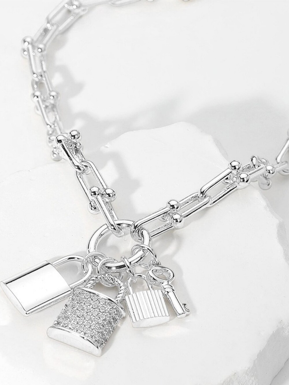 Silver Bling Lock Charm Necklace